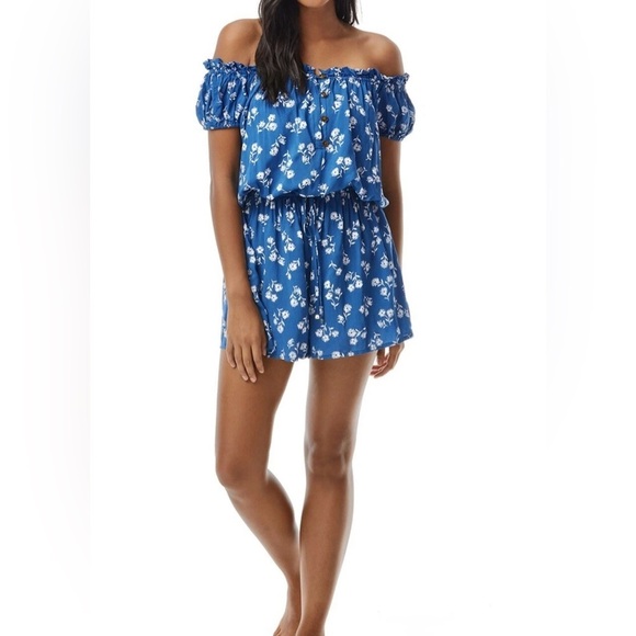 kate spade Pants - Kate Spade Macaw Blue Floral Romper - Size M - NWT